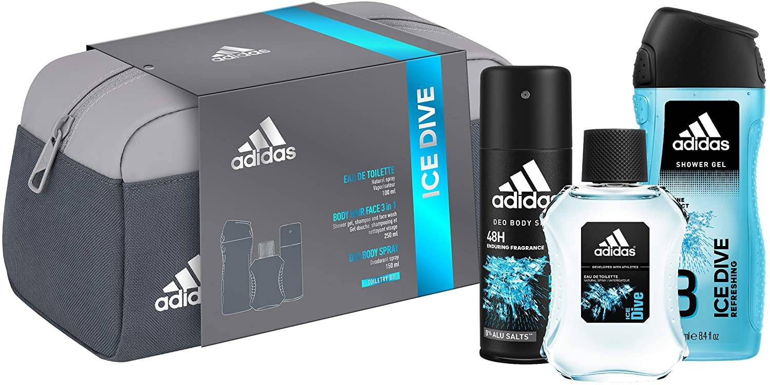 Coffret Adidas - Trousse ICE DIVE - 3 produits - Une Eau de Toilette, un Gel Douche et un Déodorant